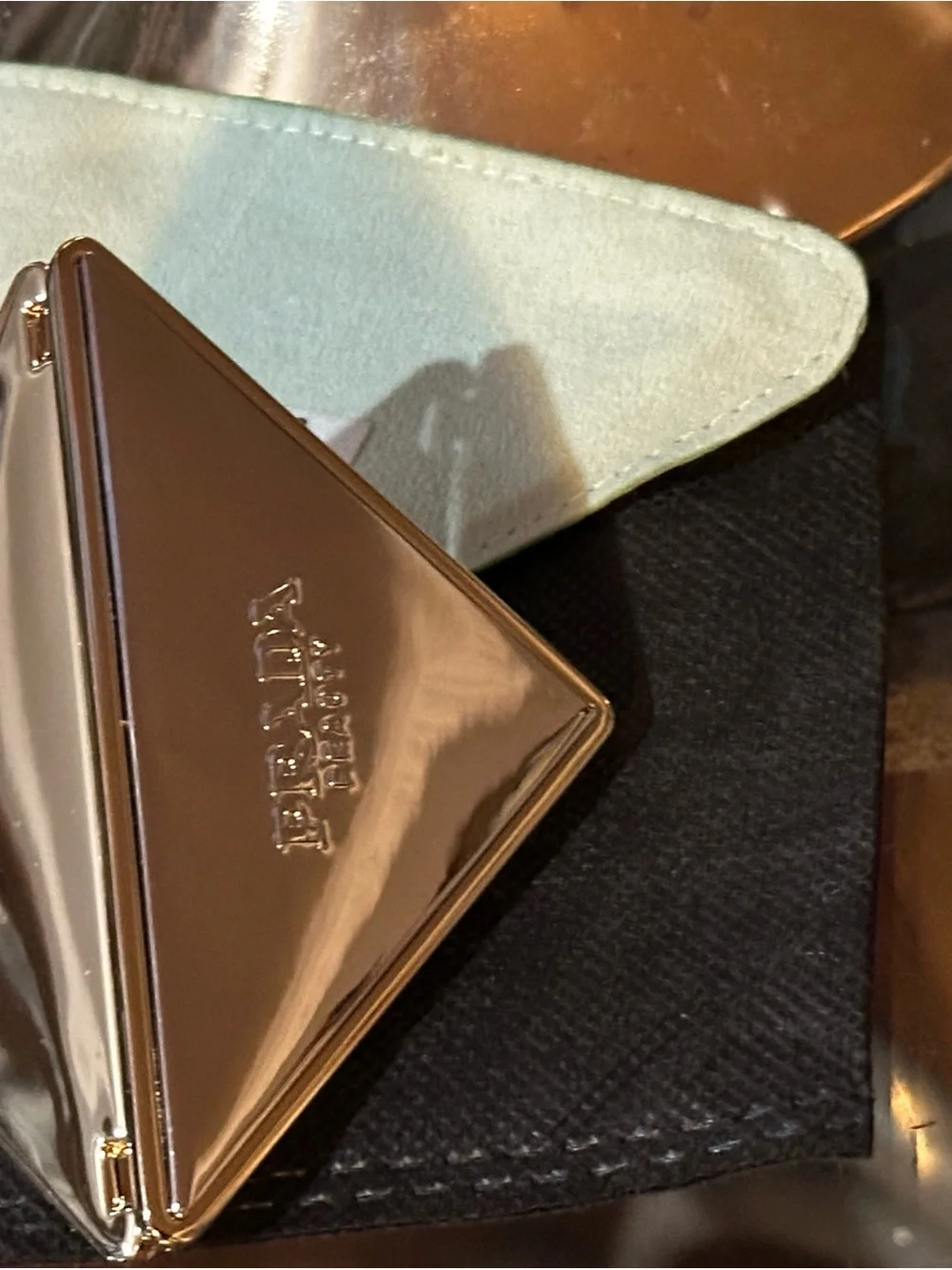Prada Gold and Silver Triangle Compact Mirror